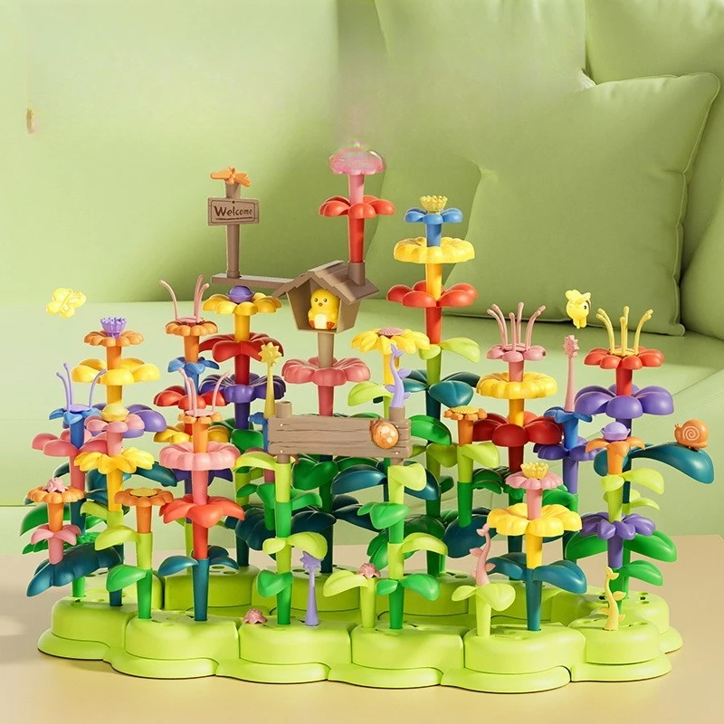Interconnecting Blocks Children's Creative Building Flower Toys Puzzle Versatile Garden Assembly Toys Plug Pull Durable Playable