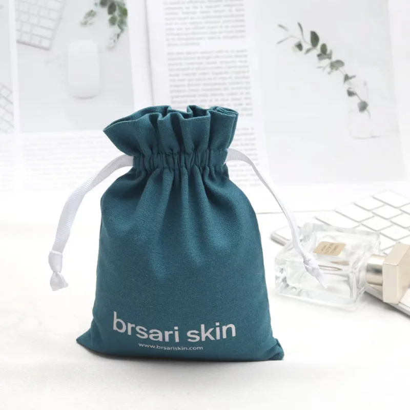 Turquoise Blue Cotton Gift Drawstring Bags Perfume Candle Packaging Bag Small Organic Muslin Jewelry Pouch