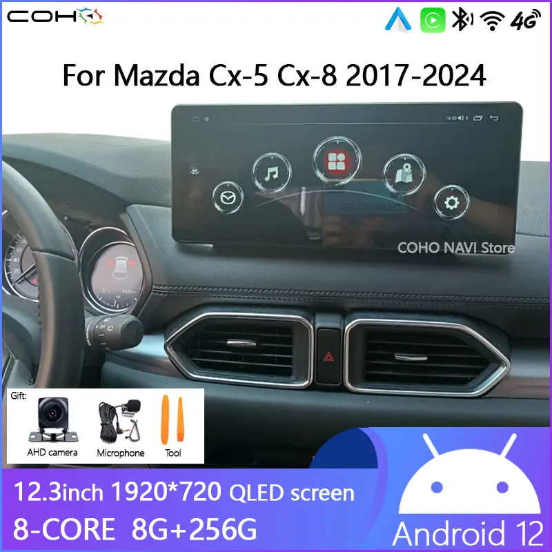 

12.3 INCH COHO Dual System 1920*720 For Mazda Cx-5 Cx-8 2017-2024 Car Navigation Gps Audio Dvd Radio Android12 8+256G carplay