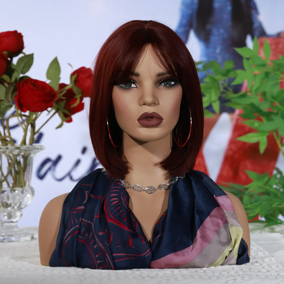 African American Mannequin Head with Shoulders Realistic Makeup Manikin Bust Wig Display Model for Salon Photography Photo Shoot