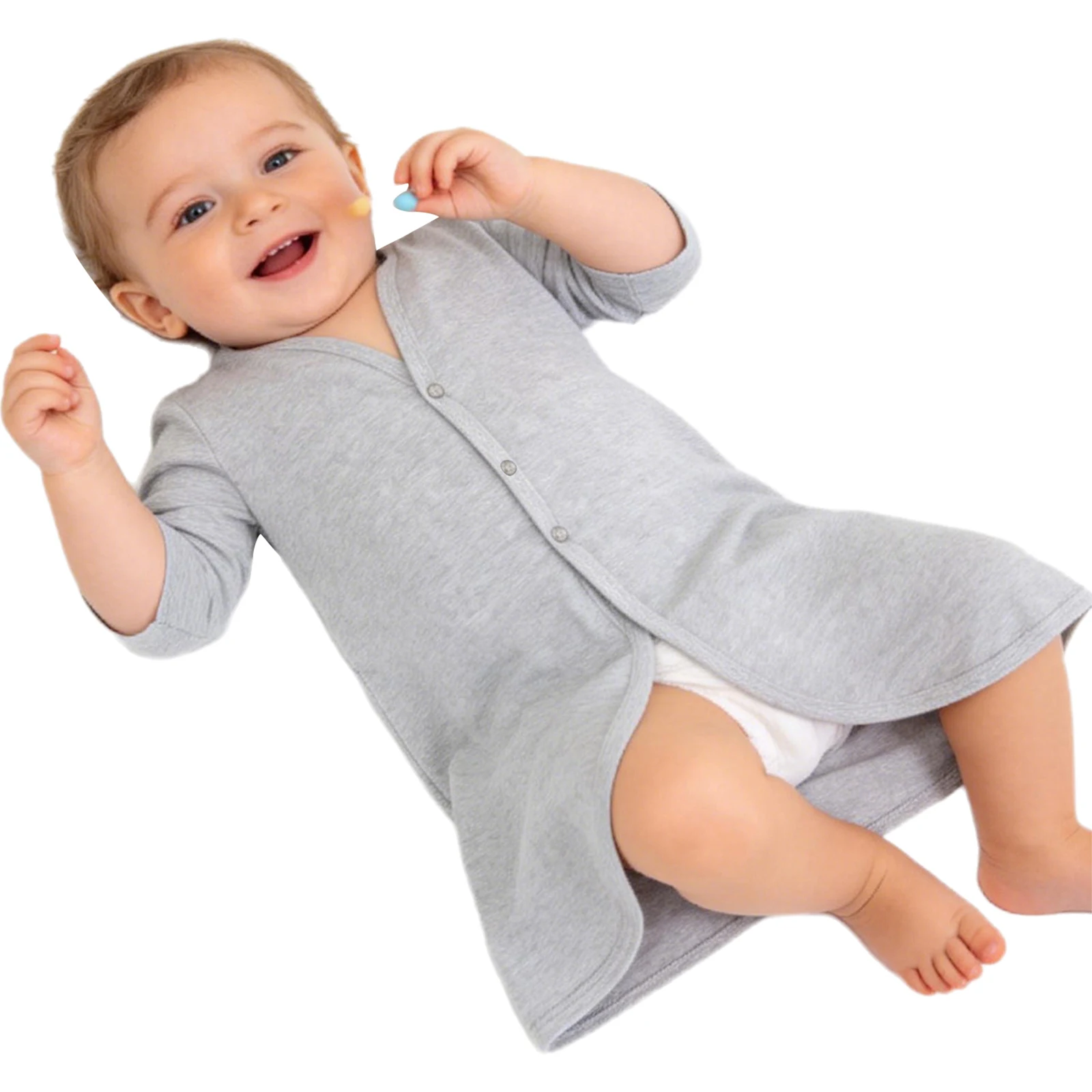 Baby Boys Girls Special Needs Clothing Pediatric Hospital Gown Long Sleeve Press Button Front Robe Cotton Comfy Dress Homewear