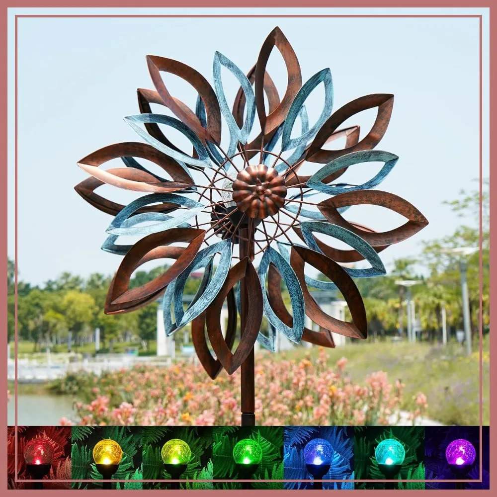 

Solar Wind Spinner with Lights, 22" x 87" Metal Garden Art, Outdoor Kinetic Decor