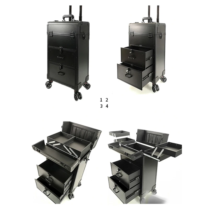 대형 트롤리 메이크업 박스 전문 화장품 수하물 아티스트 대용량 다층 스토리지, 매니큐어 문신 도구 가방