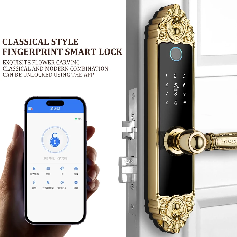 European Style Fingerprint Password Security Door Lock Wholesale Factory Selling TTlock&TUYA Version Optional