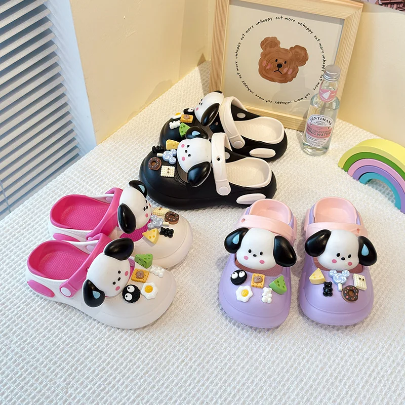 

Садовая обувь Sanrio для девочек Pochacco, детские сандалии, пляжная обувь, одежда с героями мультфильмов, аниме, тапочки, модная нескользящая милая обувь для родителей и детей