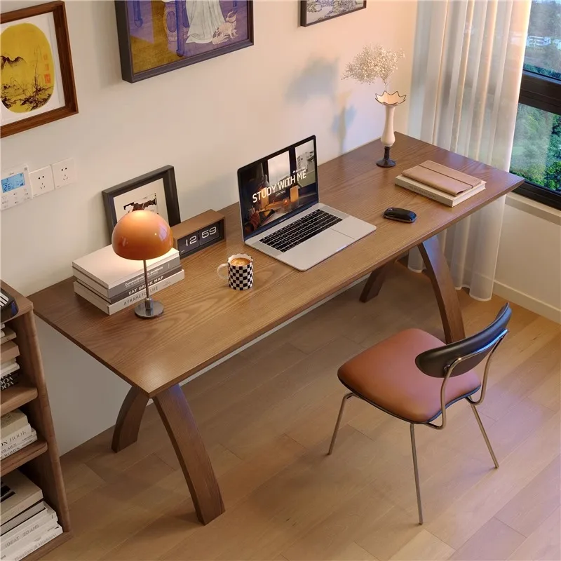 Against the wall Computer desk Solid wood study desk Reading writing table Home study Long workbench Bedroom