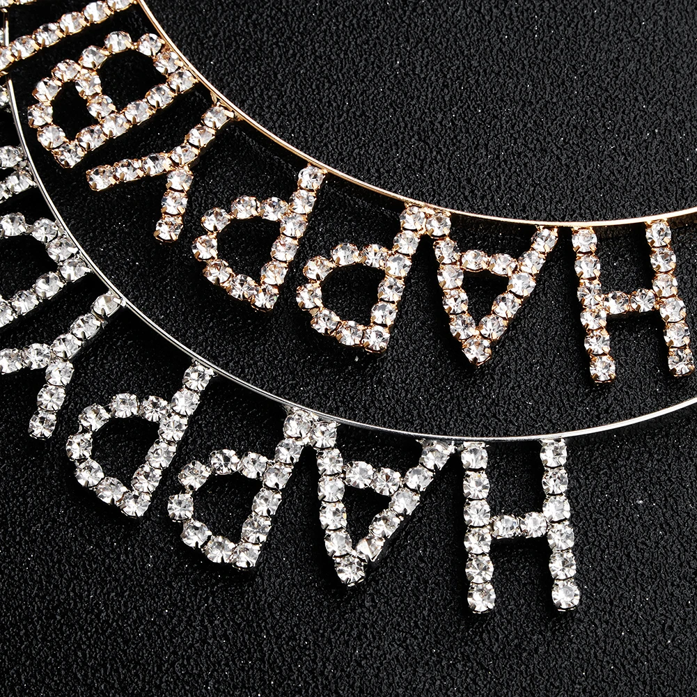 Glänzendes Strass-Stirnband mit englischen Buchstaben „Alles Gute zum Geburtstag“ für Frauen, Zinklegierungsmaterial, Party-Schmuck, beliebtes Haar-Accessoire – Detail 11