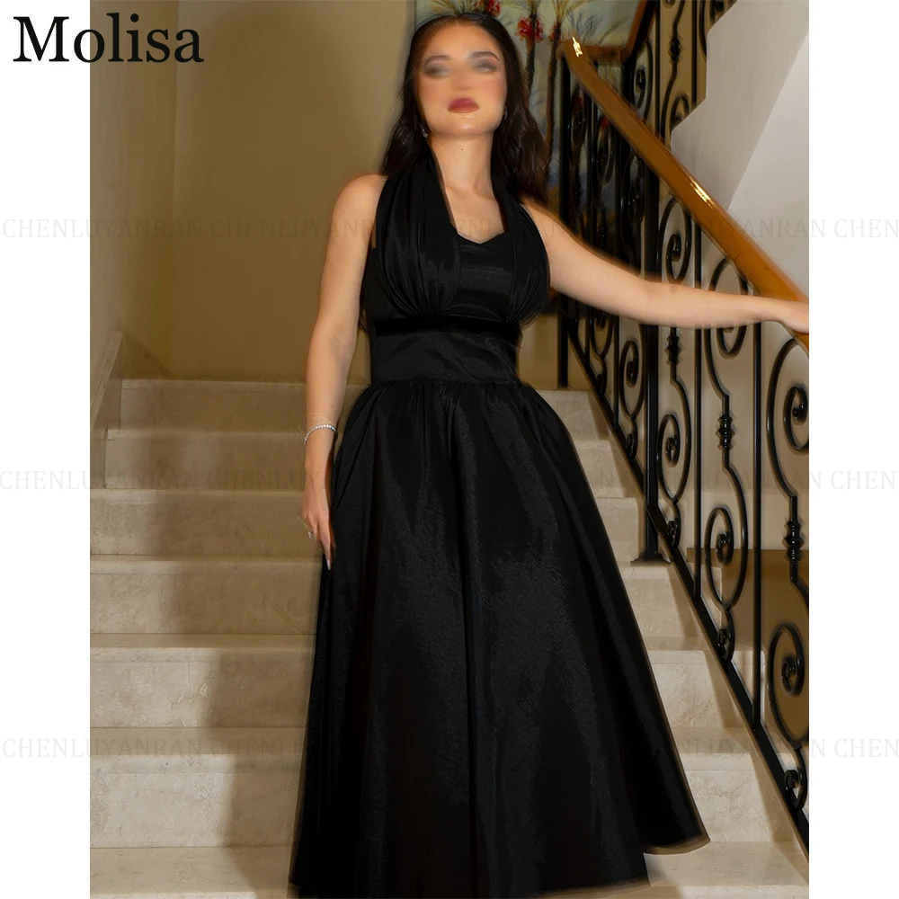 

MOLISA Black Sleeveless Formal Occasion Dress 2025 Customized A-Line Halter Pleats Modern Party Prom Evening Gown فساتين