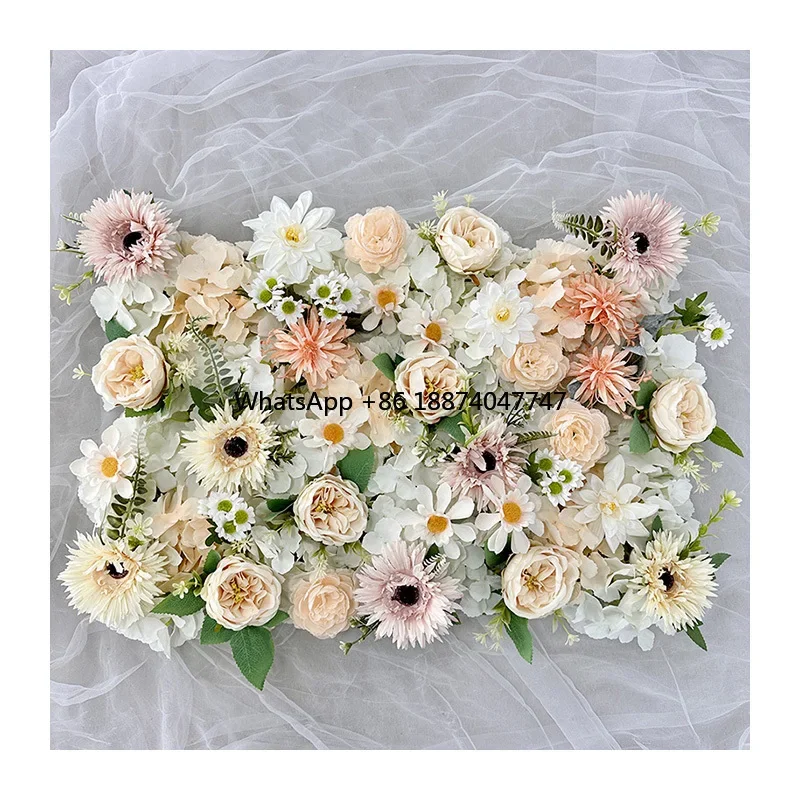 Beautiful artificial chrysanthemum flower row champagne color customizable artificial flower wall cheap wholesale