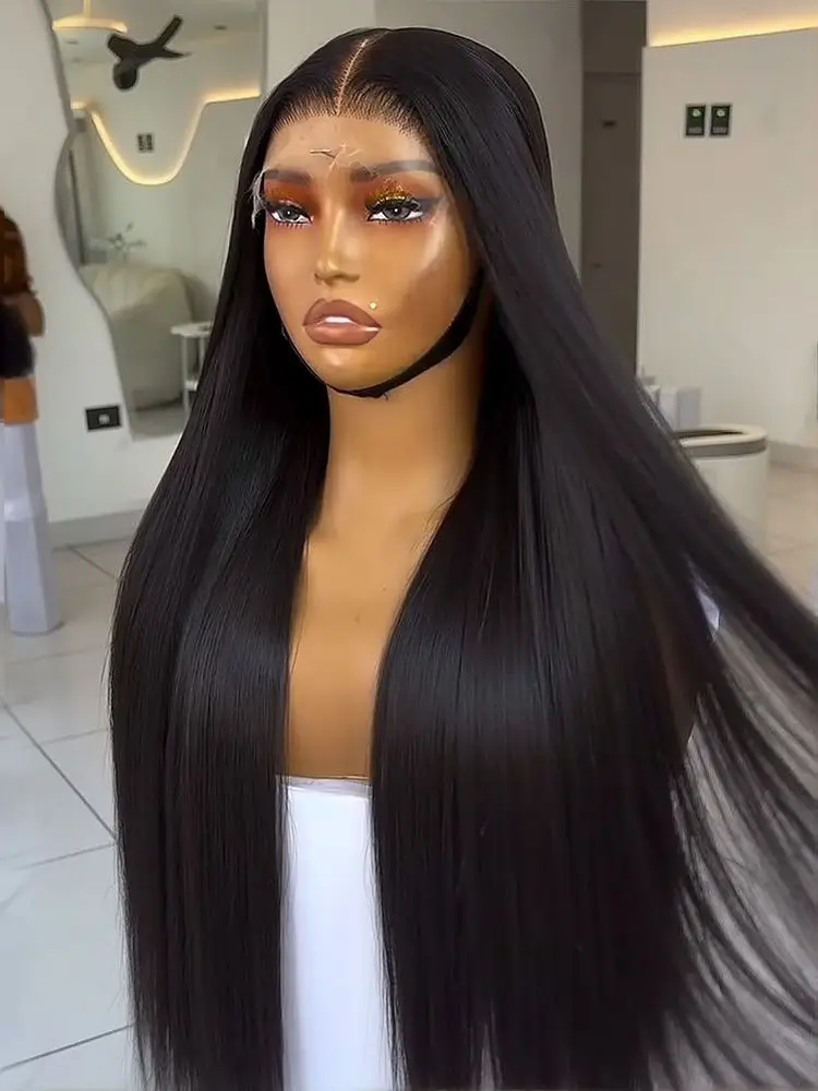 

100% человеческие волосы, 30 дюймов, прямые кости, 13x4 HD, прозрачный парик спереди, черный, 360, парики спереди, бразильские, предварительно сорванные