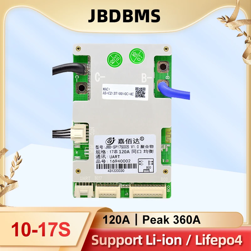

JBD Smart BMS 10S to 17S Bluetooth 14S 13S Lithium Battery Protection Board Balance 36V 48V 52V 60V 72V Li-ion Lipo 16S LifePo4