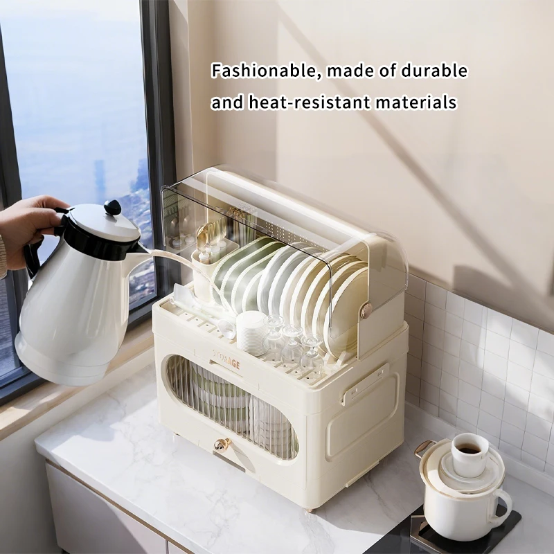 منظم أطباق بلاستيكي شفاف متعدد الوظائف مع غطاء - منظم أطباق متعدد الطبقات - حامل أطباق قابل للتكديس يناسب الخزائن القياسية - حل موفر للمساحة لغرفة المخزن/الطعام