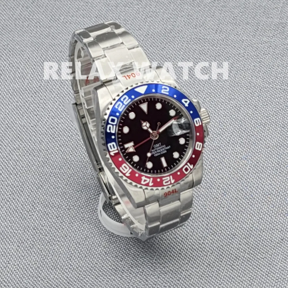 40mm One-way Rotation Dual Time Zone Display Sapphire Glass Stainless Steel Japanese Nh34 Movement GMT Automatic Watch