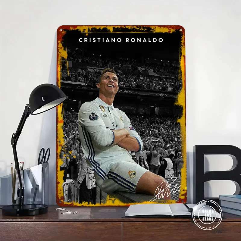 Cristiano Ronaldo Printed Poster Customized Retro Wall Art Vintage Metal Tin Signs for Home Office Decor Wand Deko Man Cave Room