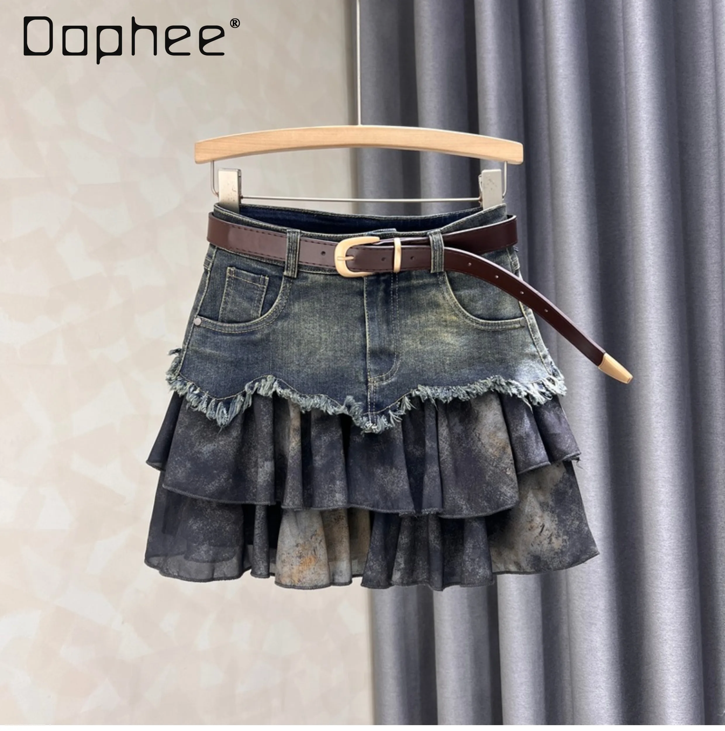 

Street Trendy Splicing Denim Skirt Women 2025 Summer New Versatile Fashionable High Waist Slim A-line Skirts Hot Girl Y2K Skirt