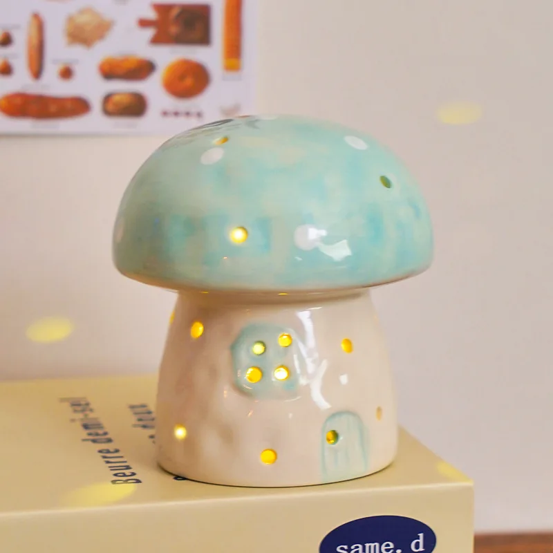 ضوء ليلي LED على شكل فطر سيراميك مبتكر لغرفة النوم، سطح المكتب، ضوء محيط مزخرف مريح، زخرفة متوهجة ناعمة صديقة للعين