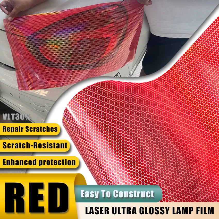 

Glossy Styling Laser Honeycomb Red Lamp Vinyl, Protective Tint Film for Auto Motorbike Headlight and Taillight