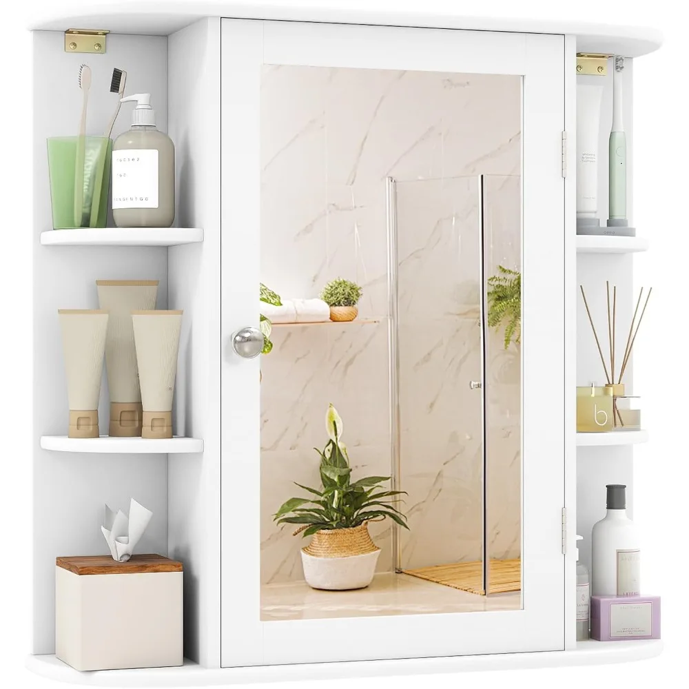 Tangkula Bathroom Medicine Cabinet with Mirror, Modern Wall Mounted Space-Saving Storage Organizer with Mirrored Door 4 Internal