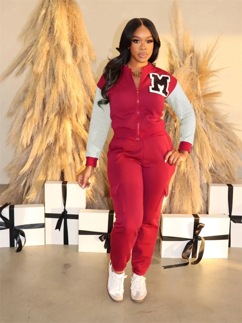 

Streetwear 2 Piece Sets Women Outfit Spring Clothing Women 2025 Colorblock Top and Pant Sets Casual Baseball Uniform Woman Sets