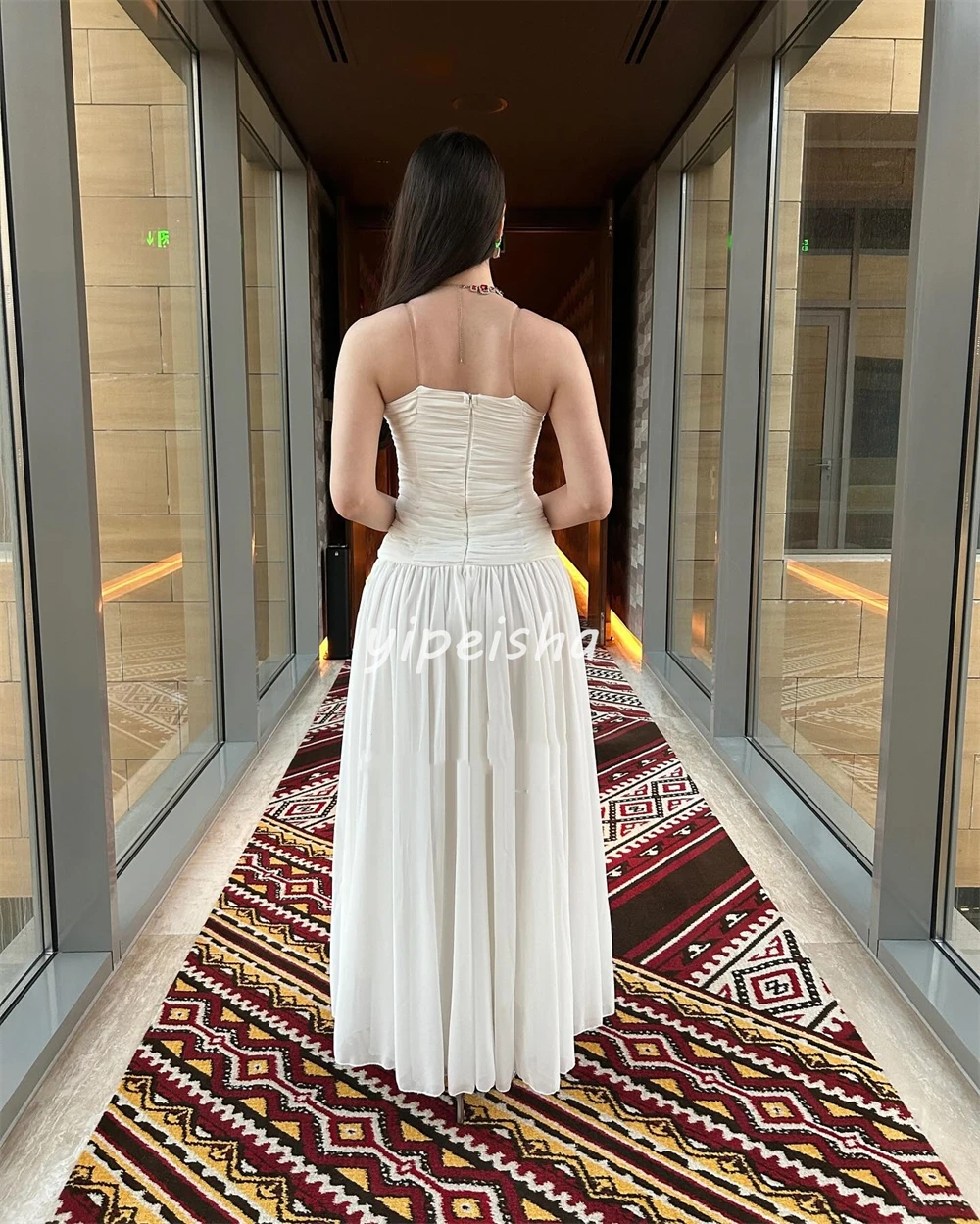 Customized Elegant Simple Chiffon Pleat Ruched Straight Strapless Ankle Length Dresses Bespoke Occasion Dresses Sizes Available