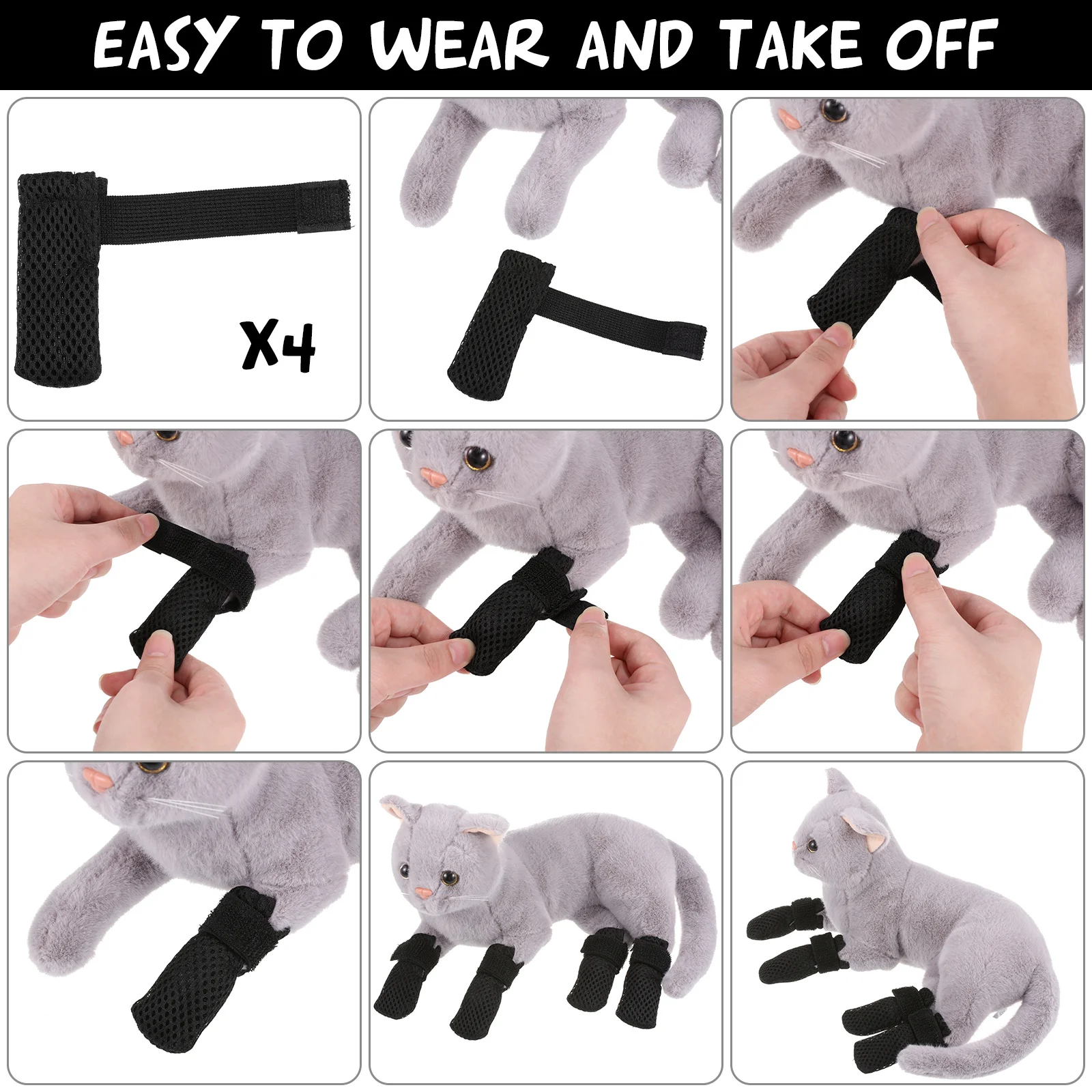 

4Pcs Cat Paw Protector Adjustable Shoes Protective Foot Covers Anti-Scratch Claw Caps for Feeding Medicine Durable