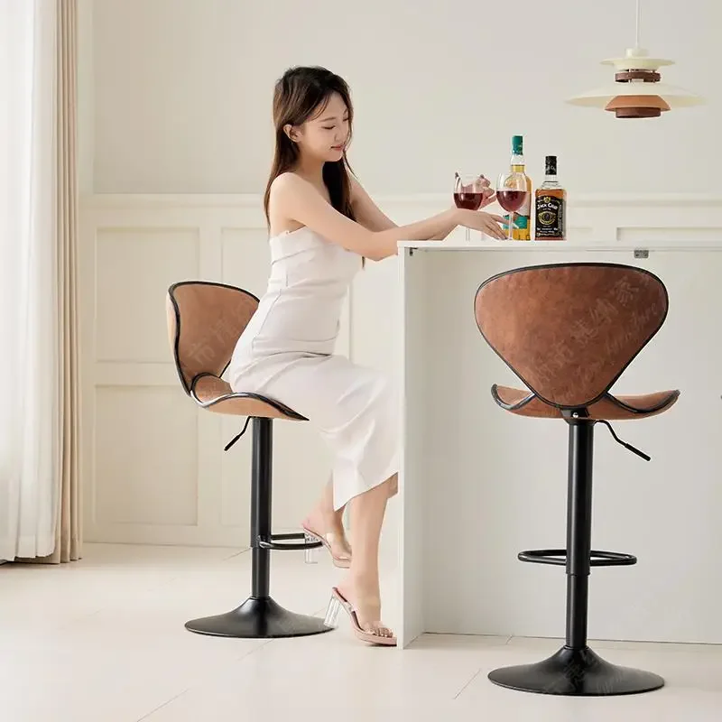Scratch-Resistant Bar Seat Modern Simple Hotel Chair Adjustable Backrest High Stool Easy-Clean Nordic Seating for Indoor Use