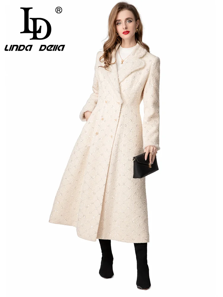 

LD LINDA DELL бусины для ногтей сплошной цвет двубортный v-образный вырез для поездок на работу повседневное свидание длинное модное женское пальто куртка
