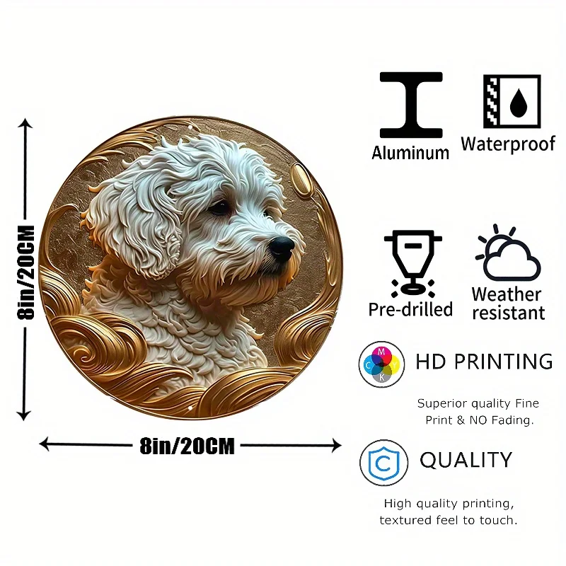 1pc 8x8inch Aluminum Metal Sign Round Sign Design A Dog Posed In What Looks Like (1)for Home Decor, Wall Decor