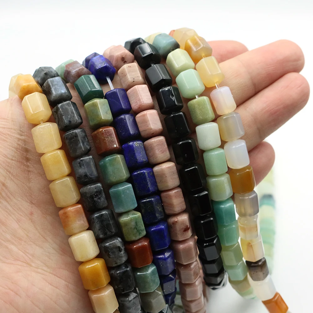 Faceted Natural Stone Square Rose Quartz Agates Loose Spacer Beads for Jewelry DIY Making Crystals Bracelet Pendant Accessories