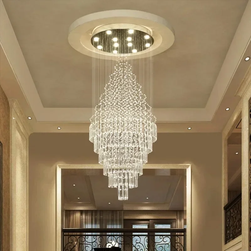 

Foyer Chandelier, ModernRaindrop Crystal Chandeliers High Ceiling Flush Mount Light Fixtures for Hallway, pendant lights