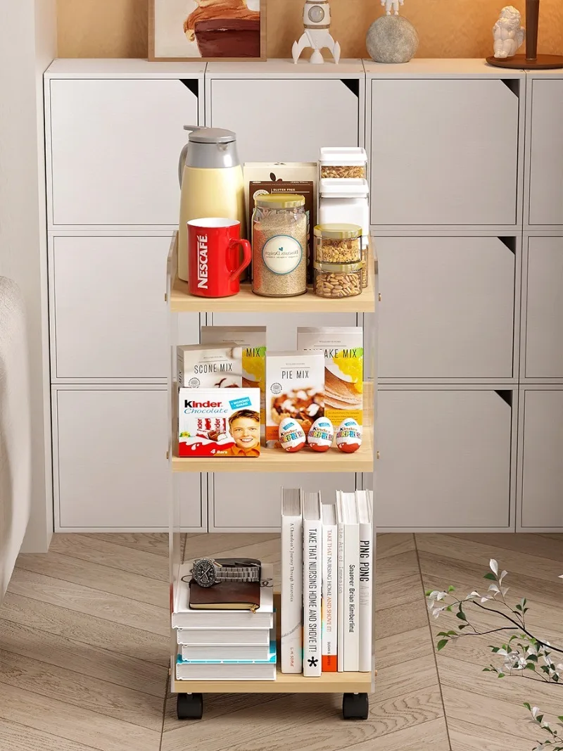 

Acrylic Trolley Multi-layer Wheeled Storage Rack Home Office Small Floor Debris Storage Cup Snacks