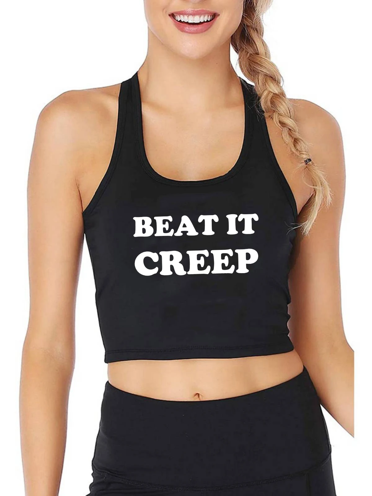 Beat It Creep Text Design Sexy Slim Fit Crop Top Dancer Street Fashion Creative Tank Tops Funny Sports Fitness Workout Camisole