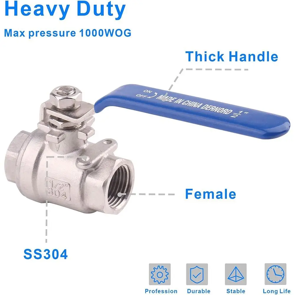SS304 Stainless Steel Ball Valve 2P 1/2