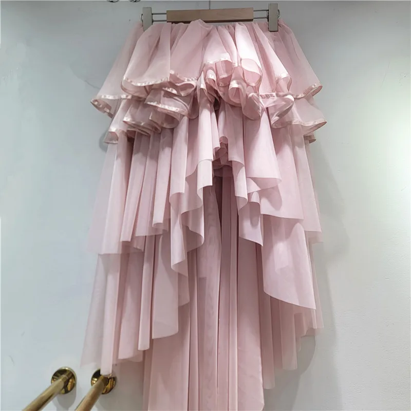 WTHT New Fashion Women's Heavy Industry Irregular Design Cake Skirts 2026 Spring Trendy High Waist A-line Skirt Female 1LS2841