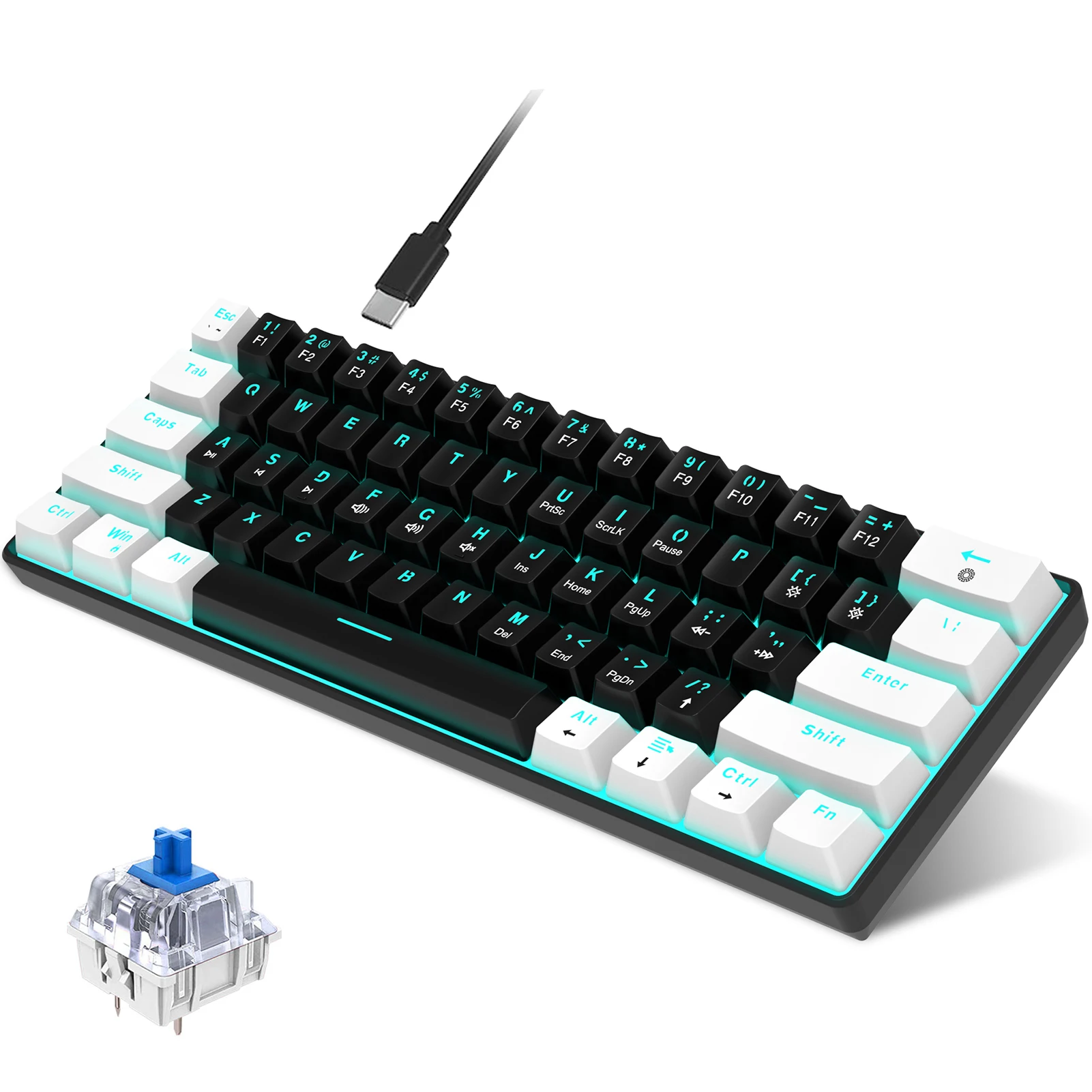HXSJ V900 RGB Mechanische Tastatur 61-Tasten-Gaming-Tastatur Hochwertige blaue Schalter Langlebiges