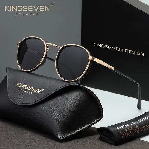 Imagen 2 del producto KINGSEVEN, gafas de sol originales informales con montura redonda, gafas de sol polarizadas UV400 a la moda para hombre, gafas Retro de lujo para conducir en verano para mujer
