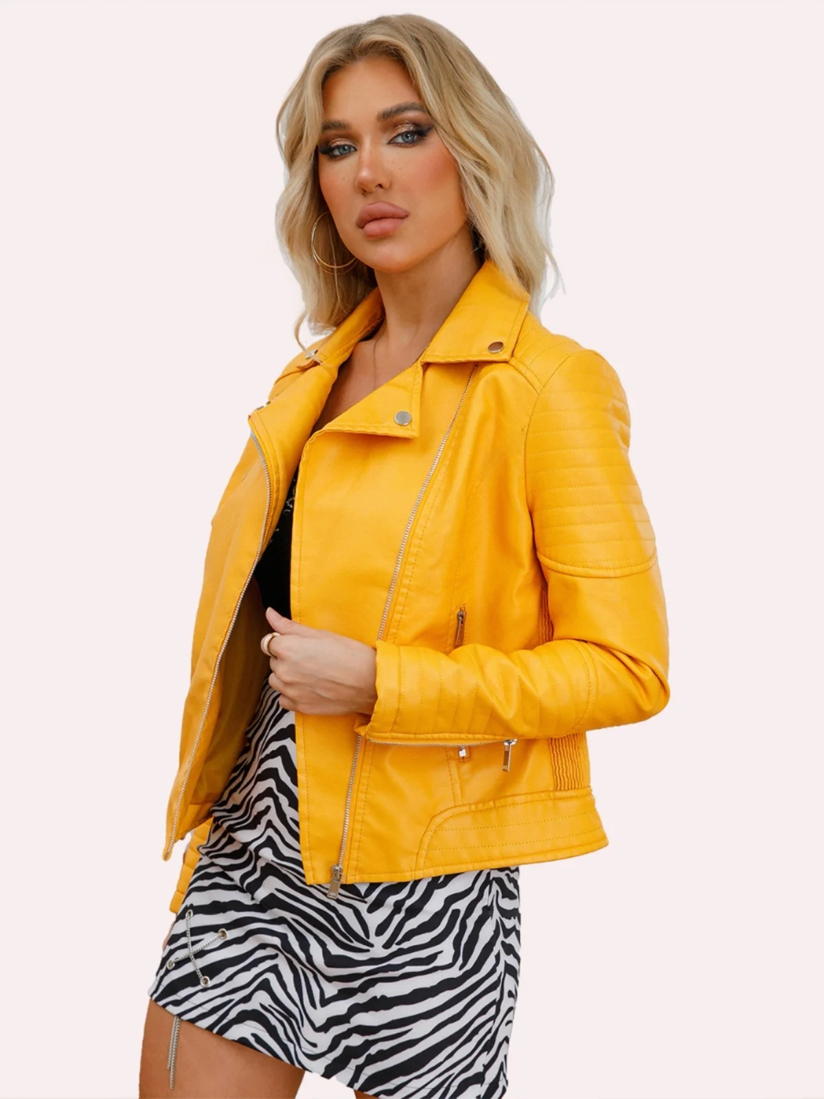 Faion ort – veste en cuir pour femmes, coupe cintrée, fermeture à glissière, col montant, moto, Streetwear, printemps automne