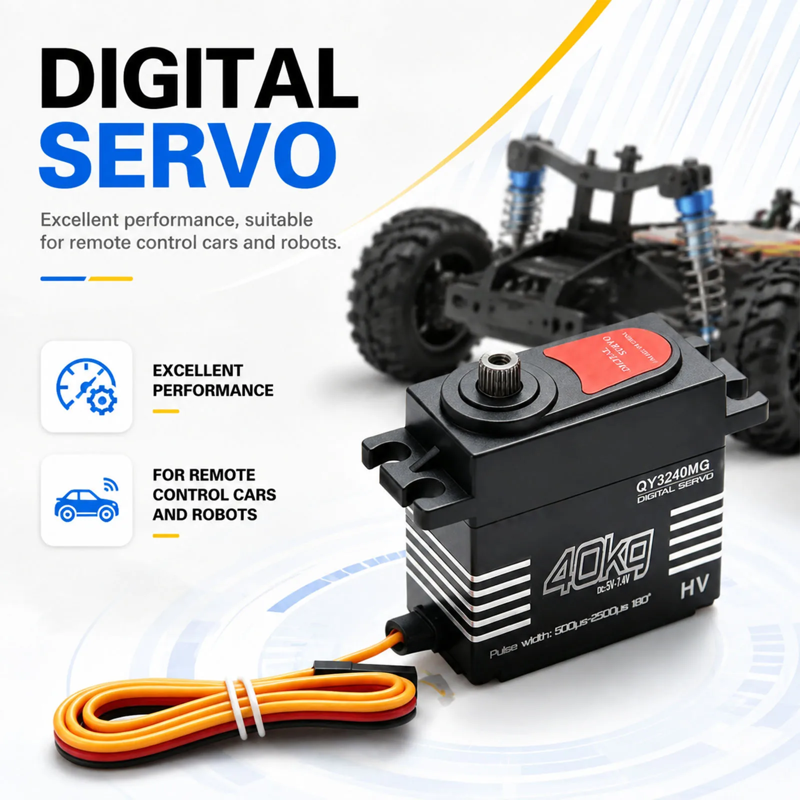 High-Speed Digital Servo 40KG Large Torque Waterproof 25T Metal Gear Arm Digital Servo Kit for 1/8 1/10 RC Car Accessories