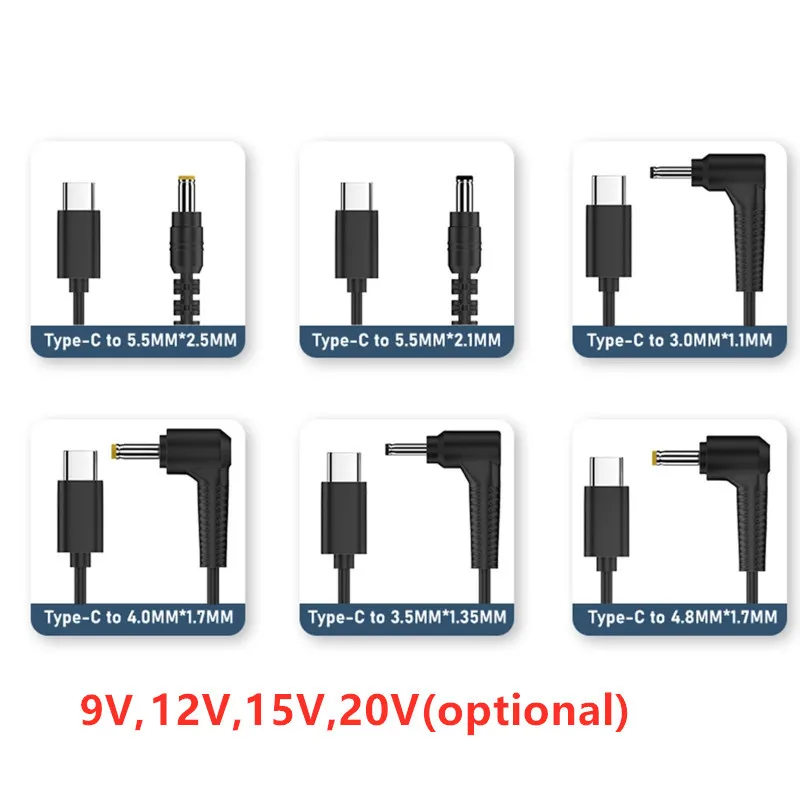 150cm USB C typ C PD męski do 9V 12V 15V 20V 5.5x2.1 5.5x2.5mm 3.0x1.1 3.5x1.35mm 4.0x1.7mm 4.8x1.7mm kabel zasilacza sieciowego
