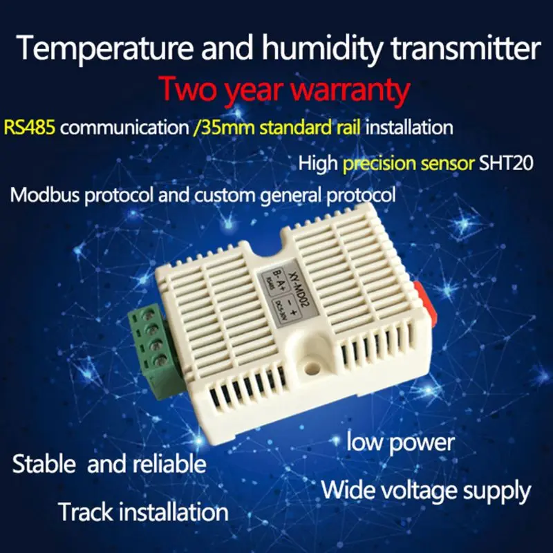 Temperature & Humidity Transmitter SHT20 Sensor High Precision Monitoring Modbus RS485 Communication DC 5-30V