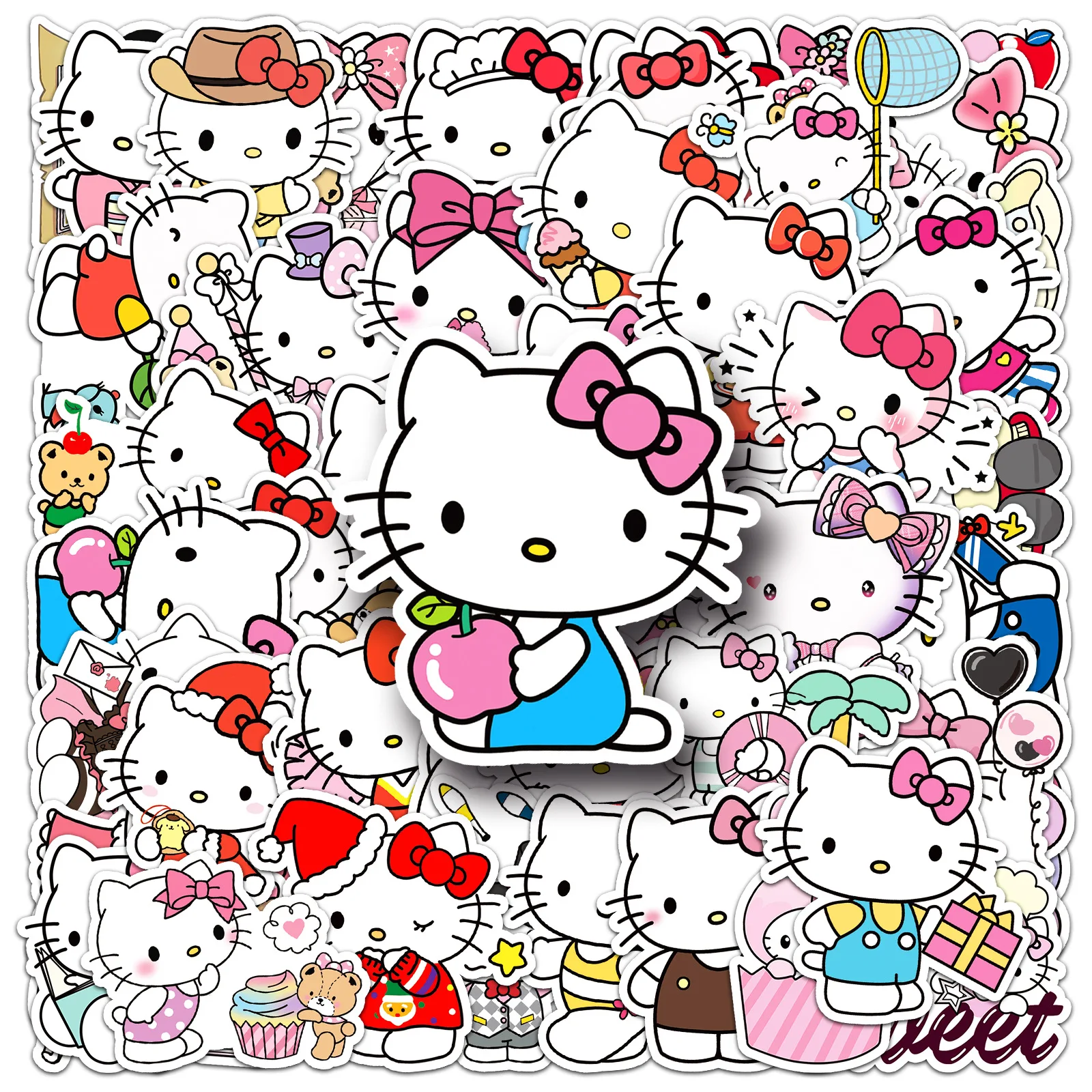 Desenhos animados Olá Kitty Sanrio Adesivo, Telefone DIY, Laptop, Bagagem, Skate, Decalques Graffiti, Presente Divertido, 10 Pcs, 30 Pcs, 50Pcs