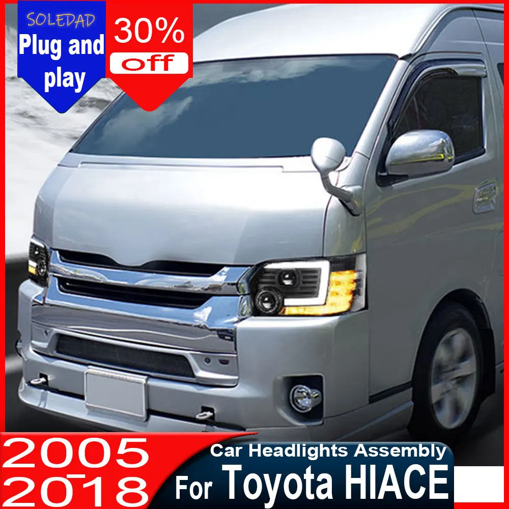 

Car Headlight For Toyota hiace 200 Series 2005 2006 2007 2008 2009-2019 with dynamic running and Turn Signal Lamp Accessories