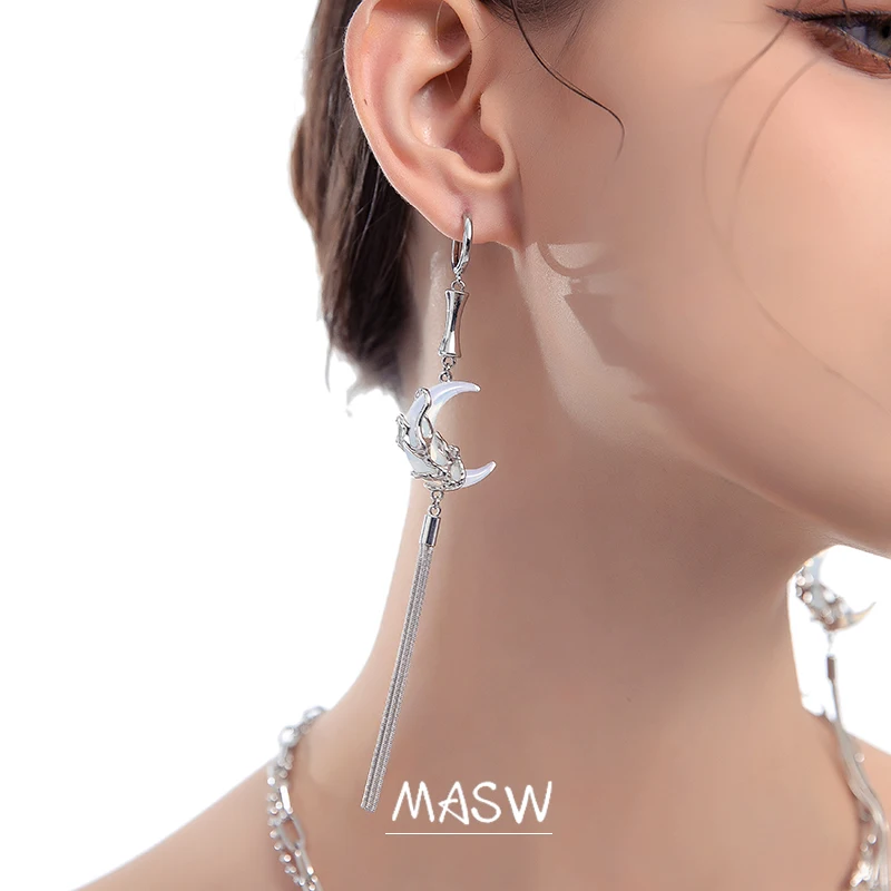 MASW Original Design Moon Earrings 2022 Trend New Modern Jewelry High Quality Copper Long Dangle Earrings For Women Girl Gift