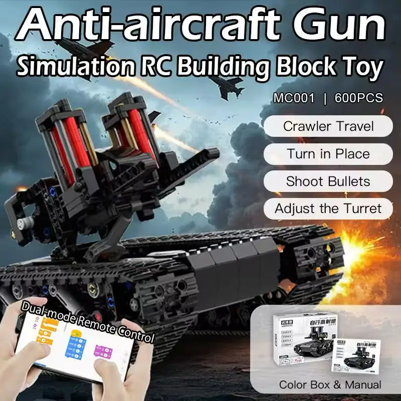 

MOC RC Anti Aircraft Tank Gun Military Electric Building Blocks Toys Bricks Kit for Children Christmas gift