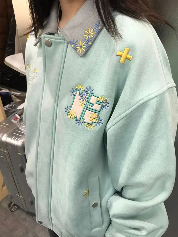 

plus Size 300 Pou American Street Sle Design Deer Skin Velvet Collar Jaet Women's Versatile Student Coat Autumn