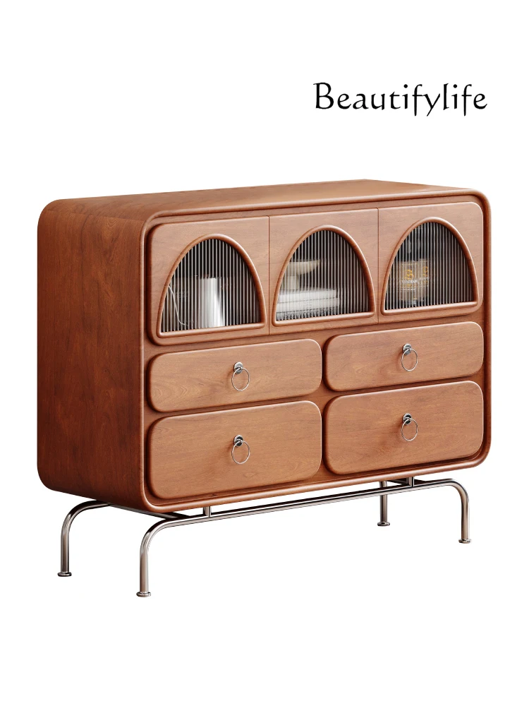 

Retro Style Solid Wood Chest of Drawers Wall Walnut Color Living Room Sofa Retro Storage Storage Cabinet