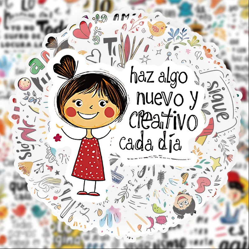 50 Spanish Inspirational Text Graffiti Stickers, Suitable for Water Bottles, Laptops, Phone Decorations, Suitcases, Skateboards, Guitars, Gift Boxes, Party Decorations, Holiday Gifts