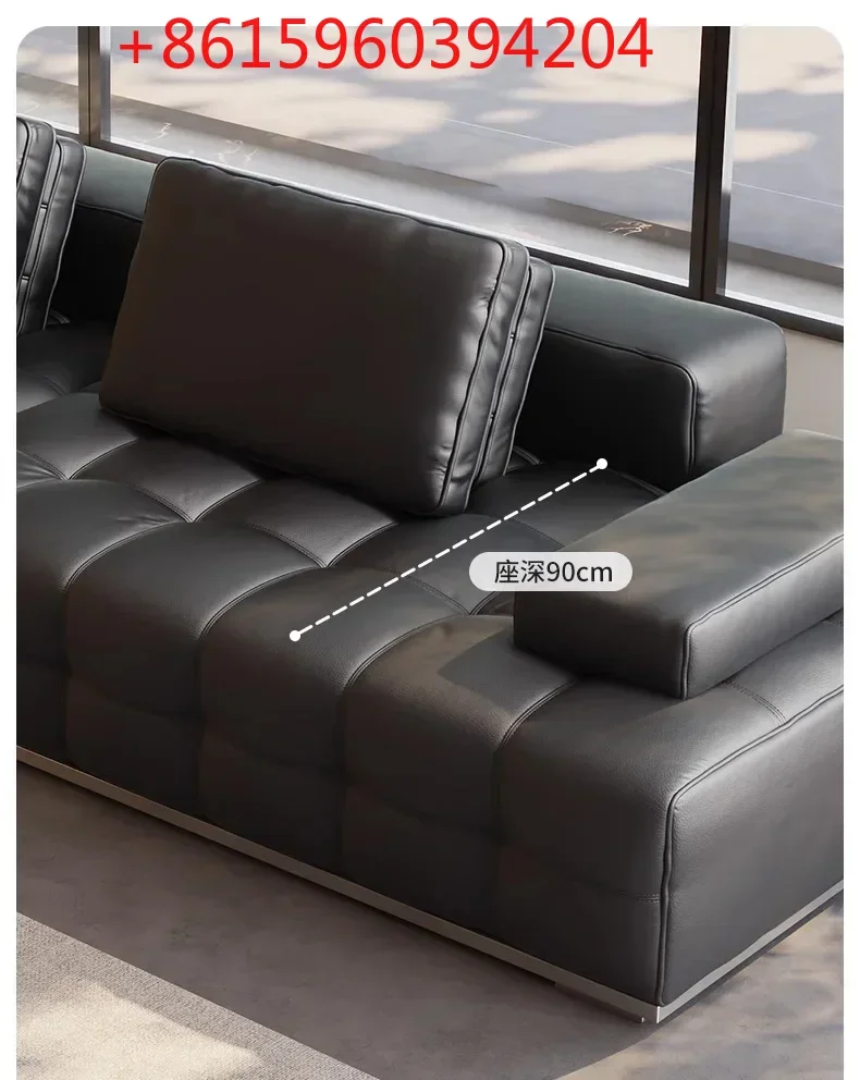 Italian minimalist leather sofa living room straight row large flat-floor villa module combination sofa