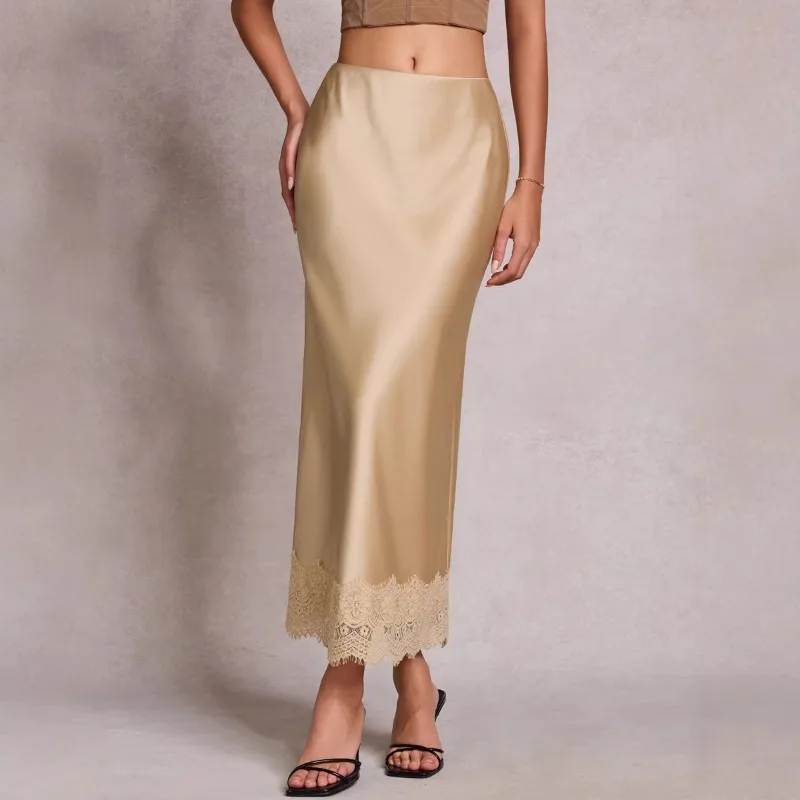 Lace Satin Skirt High Waist Elastic Temperament Elegant Hip-wrapped Dress
