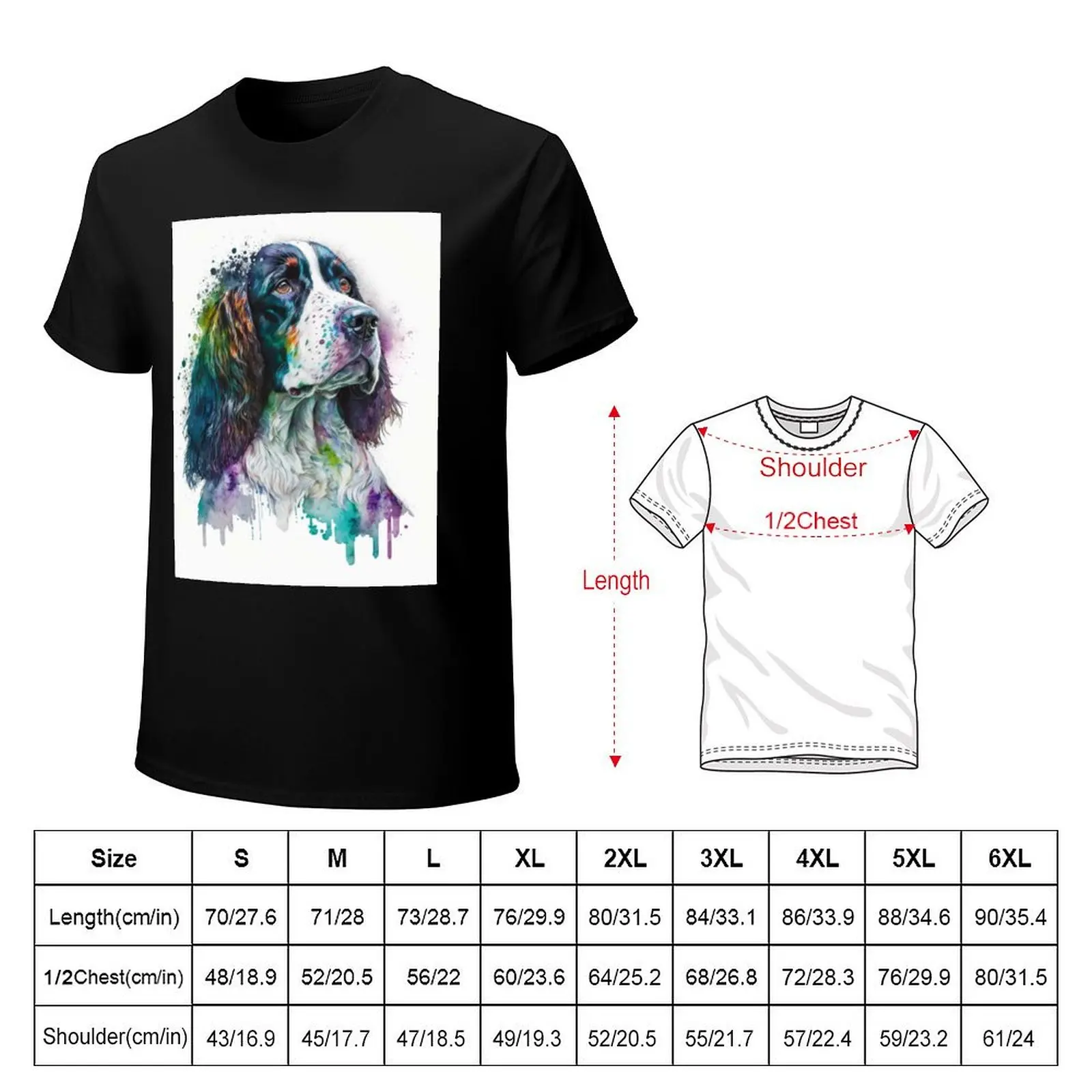 Original English Springer Spaniel Watercolor Painting T-Shirt Industrial Work Tee Shirt